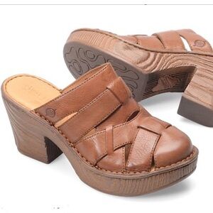 Born Pollina Woven Camel Brown Leather Clog - size 7